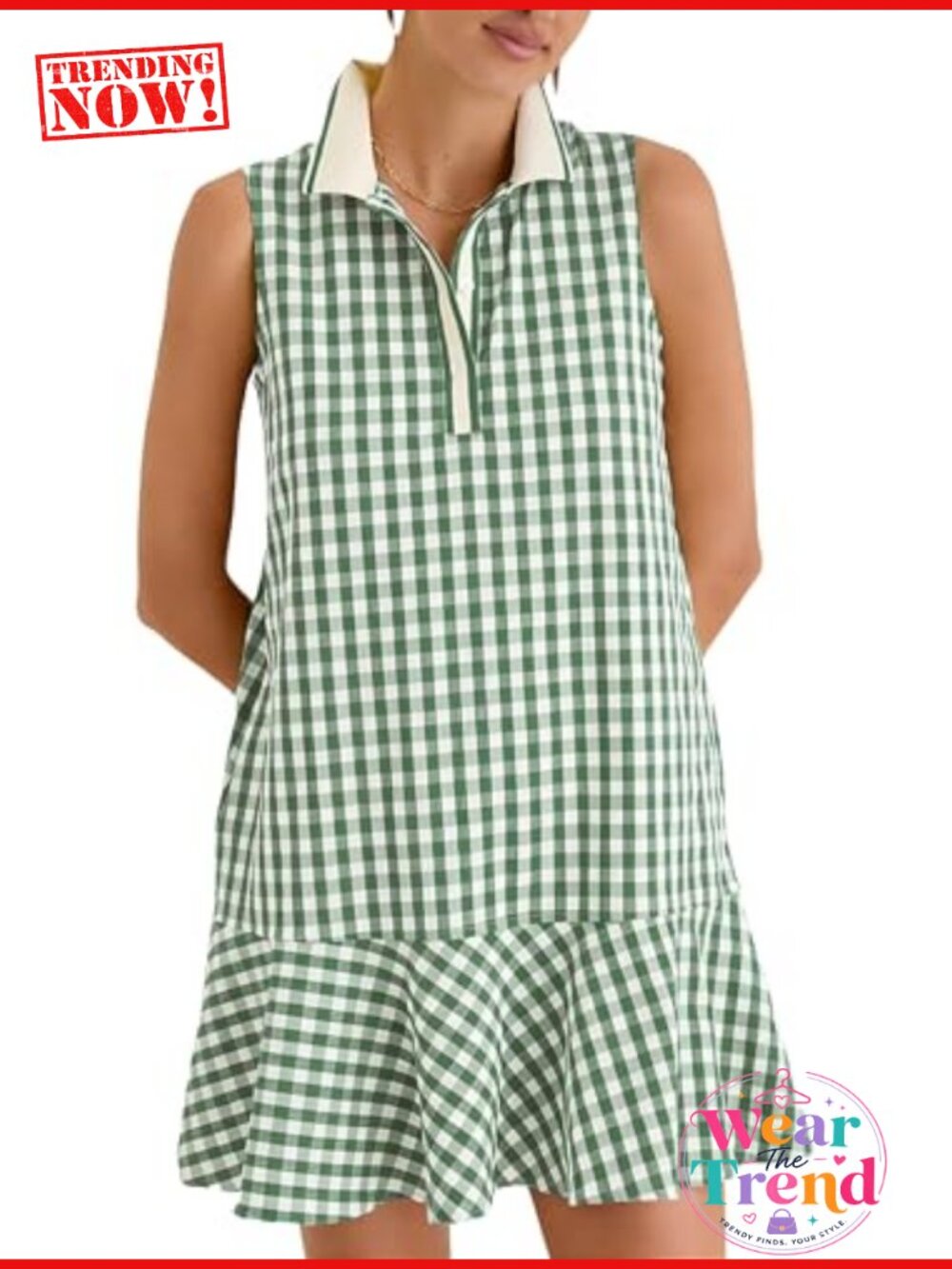 Sleeveless Gingham Golf Dress Button Back Mini Athletic